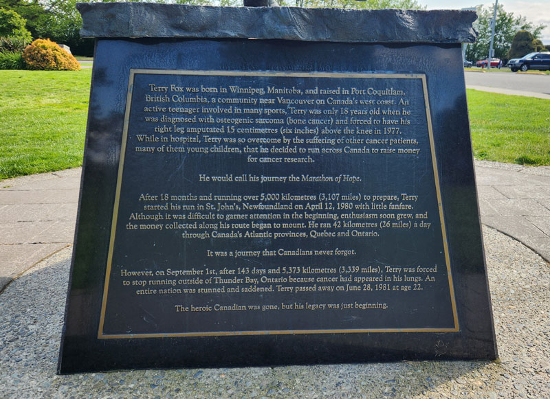 Terry Fox Plaque in Victoria BC